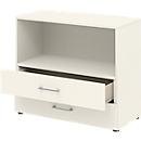Etagère combinée de bureau TEMPIO, en bois, 2 tiroirs, 2 OH, L 800 x P 340 x H 720 mm, blanc/blanc