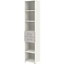 Etagère combinée de bureau TEMPIO, en bois, 2 tiroirs, 6 OH, L 400 x P 330 x H 2130 mm, blanc/béton