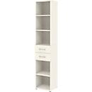 Etagère combinée de bureau TEMPIO, en bois, 2 tiroirs, 6 OH, L 400 x P 330 x H 2130 mm, blanc/blanc