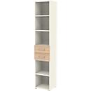 Etagère combinée de bureau TEMPIO, en bois, 2 tiroirs, 6 OH, L 400 x P 330 x H 2130 mm, blanc/chêne Sonoma