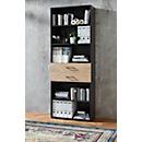 Etagère combinée de bureau TEMPIO, en bois, 2 tiroirs, 6 OH, L 800 x P 330 x H 2130 mm, anthracite/chêne caryer 