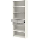 Etagère combinée de bureau TEMPIO, en bois, 2 tiroirs, 6 OH, L 800 x P 330 x H 2130 mm, blanc/béton