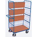 Etagewagen met draadgaas, staal/MDF-plaat, decor gentiaanblauw/beuken, 4 etages, 975 x 700 mm, EasySTOP, tot 500 kg
