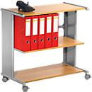 Etagewagen Pragma, 3 legborden, aluminium zilver/beuken