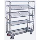 Etagewagen, staal/gaas, zilver, 4 etages, 1650 x 650 mm, 2 kopwanden met ronde stalen verstevigingen, EasySTOP, tot 400 kg