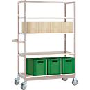 Etagewagen VARIMOBIL, plaatstaal, 4 in hoogte verstelbare houten legborden, tot 250 kg, diepte 500 mm