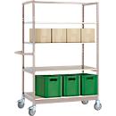 Etagewagen VARIMOBIL, plaatstaal, 4 in hoogte verstelbare houten legborden, tot 250 kg, diepte 600 mm