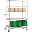 Etagewagen VARIMOBIL, plaatstaal, 4 in hoogte verstelbare houten legborden, tot 250 kg, diepte 700 mm