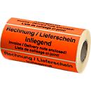 Etiquetas de advertencia, "Rechnung/Lieferschein inliegend" [lista de facturas/embalajes], 500 piezas