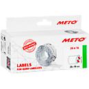 Étiquettes de prix METO®, pour étiqueteuses de prix à 2 lignes, adhésives en permanence, bord ondulé, L 26 x H 16 mm, papier FSC®, blanc, 6 rouleaux de 1000 pièces