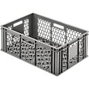 Euro Box bakery and catering crate (glass crate), capacity 47.8 l, perforated version, perforated handles, food-safe, stackable, HDPE, gray