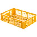 Euro Box bakery and catering crate (glass crate), food-safe, capacity 27 L, openwork version, yellow-orange