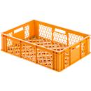 Euro Box bakery and catering crate (glass crate), food-safe, capacity 30 L, openwork version, yellow-orange