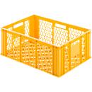 Euro Box bakery and catering crate (glass crate), food-safe, capacity 47.8 L, openwork version, yellow-orange