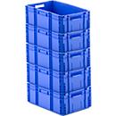Euro Box Serie MF 6220, gemaakt van polypropeen, inhoud 41,6 l, zonder deksel, L 600 x B 400 x H 220 mm, 5 stuks, blauw