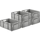 Euro Box Serie MF 6220, gemaakt van polypropeen, inhoud 41,6 l, zonder deksel, L 600 x B 400 x H 220 mm, 5 stuks, grijs