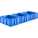 Euro Box SSI Schaefer EF 8320, capacité 122 L, parois fermées, poignée traversante, polypropylène, bleu, 3 pièces