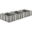 Euro Box SSI Schaefer EF 8320, capacité 122 L, parois fermées, poignée traversante, polypropylène, gris, 3 pièces