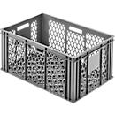 Eurobox glazen pottenbak, inhoud 79,8 l, geperforeerde uitvoering, geperforeerde handgrepen, voedselveilig, stapelbaar, HDPE, grijs