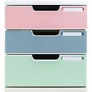 Exacompta Autentik ladebox, voor A4/A4+, gemaakt van gerecycled plastic, gesloten lades, stapelbaar, geluidloos uittrekbaar, 3 lades, geassorteerde kleuren