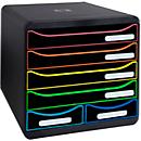 Exacompta BIG BOX MAXI Black Office Schwarz/Harlekin, 6 offene Schubladen (4 groß/2 klein) A4/A4+, leise, 25 Jahre