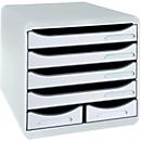 Exacompta BIG BOX MAXI Office gris clair, 6 tiroirs ouverts (4 grands/2 petits) A4/A4+, silencieux, empilable, 25 ans