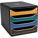 Exacompta Big Box Neo Deco assorti, 4 open laden A4/A4+, geruisloos met veiligheidsstop, stapelbaar, Blaue Engel