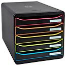 Exacompta Big Box Plus Black Office Noir, 5 tiroirs ouverts A4/A4+/24x32, silencieux, arrêt de sécurité, empilable