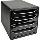 Exacompta Big Box Plus Glossy Black, 4 open laden A4/A4+/24x32 cm, geruisloos met stop, stapelbaar