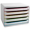 Exacompta Big Box Plus Horizon Weiß/Harlekin, 5 offene Schubladen A4/A4+, 27 cm tief, leise mit Stopp, stapelbar