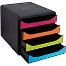 Exacompta Big Box Plus Iderama arc-en-ciel, 4 tiroirs ouverts A4/A4+/24x32 cm, silencieux avec arrêt, empilable