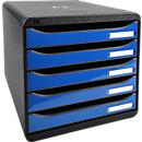 Exacompta Big Box Plus Iderama bleu glacé brillant, 5 tiroirs ouverts A4/A4+/24x32, silencieux, arrêt de sécurité, empilable