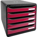 Exacompta Big Box Plus Iderama framboise glossy, 5 tiroirs ouverts A4/A4+/24x32, silencieux, arrêt de sécurité, empilable