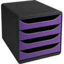 Exacompta Big Box Plus Iderama paars, 4 open laden A4/A4+/24x32 cm, geruisloos met stop, stapelbaar