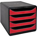 Exacompta Big Box Plus Iderama rouge carmin, 4 tiroirs ouverts A4/A4+/24x32 cm, silencieux avec arrêt, empilable