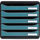 Exacompta Big Box Plus Skandi Pazifikblau, 5 Schubladen A4/A4+, offene Front, leise, stapelbar, Blauer Engel
