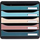 Exacompta Big Box Plus Skandi sortiert, 5 Schubladen A4/A4+, offene Front, leise mit Sicherheitsstopp, stapelbar