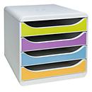 Exacompta Big Box Pop N’Co sortiert, 4 offene Schubladen A4/A4+, leise, Sicherheitsstopp, stapelbar, Blauer Engel