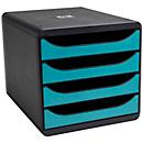 Exacompta Big Box Skandi Pacific blauw, 4 open laden A4/A4+, geruisloos, veiligheidsstop, stapelbaar, Blaue Engel