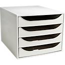 Exacompta Boîte à tiroirs ECOBOX, A4+, 4 tiroirs semi-ouverts, poignées encastrées, Ange Bleu, L 284 x P 348 x H 234 mm, polystyrène, gris