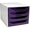 Exacompta ECOBOX boîte à tiroirs 4 tiroirs Violet, A4/A4+, front ouvert, silencieux, arrêt de sécurité