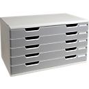 Exacompta MODULO A3 boîte à tiroirs 5 tiroirs gris pierre, pour A4-A3+, anti-poussière, silencieux avec arrêt de sécurité, empilable