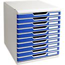Exacompta MODULO A4 Boîte à tiroirs Office Bleu, 10 tiroirs fermés A4/A4+, silencieux, arrêt de sécurité, empilable
