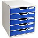 Exacompta MODULO A4 Office Bleu, Boîte à tiroirs 5 tiroirs fermée A4/A4+, silencieuse, arrêt de sécurité, empilable