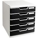 Exacompta MODULO A4 Office Schwarz, Schubladenbox 5 Schubladen geschlossen A4/A4+, leise, Sicherheitsstopp, stapelbar