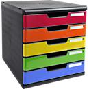 Exacompta MODULO A4 Regenbogen, 5 Schubladen geschlossen A4/A4+, staubgeschützt, leise, Sicherheitsstopp, stapelbar