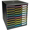 Exacompta MODULO A4 Schubladenbox Schwarz/Harlekin, 10 geschlossene Schubladen A4/A4+, leise, Sicherheitsstopp, stapelbar