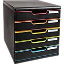 Exacompta MODULO A4 Schwarz/Harlekin, 5 Schubladen geschlossen A4/A4+, staubgeschützt, leise, Sicherheitsstopp