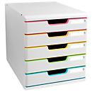 Exacompta MODULO A4 Weiß/Harlekin, 5 Schubladen geschlossen A4/A4+, staubgeschützt, leise, Sicherheitsstopp