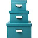 Exacompta OfficeByMe Aufbewahrungsboxen 3er Set Blaugrün, A4+/A5++/A6++, FSC-Karton, plastikfrei, Etikettenhalter